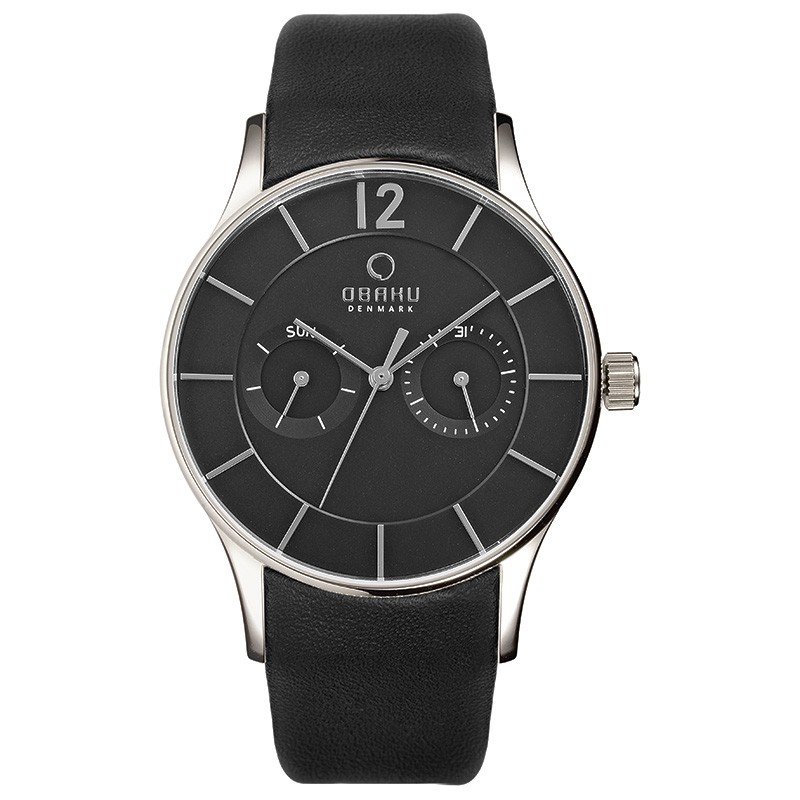 Montre Obaku acier cuir noir