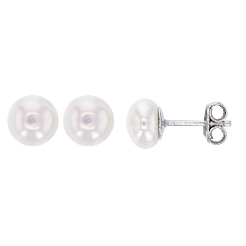 Boucles d'oreilles puces en Perles de culture d'eau douce blanches et argent rhodié