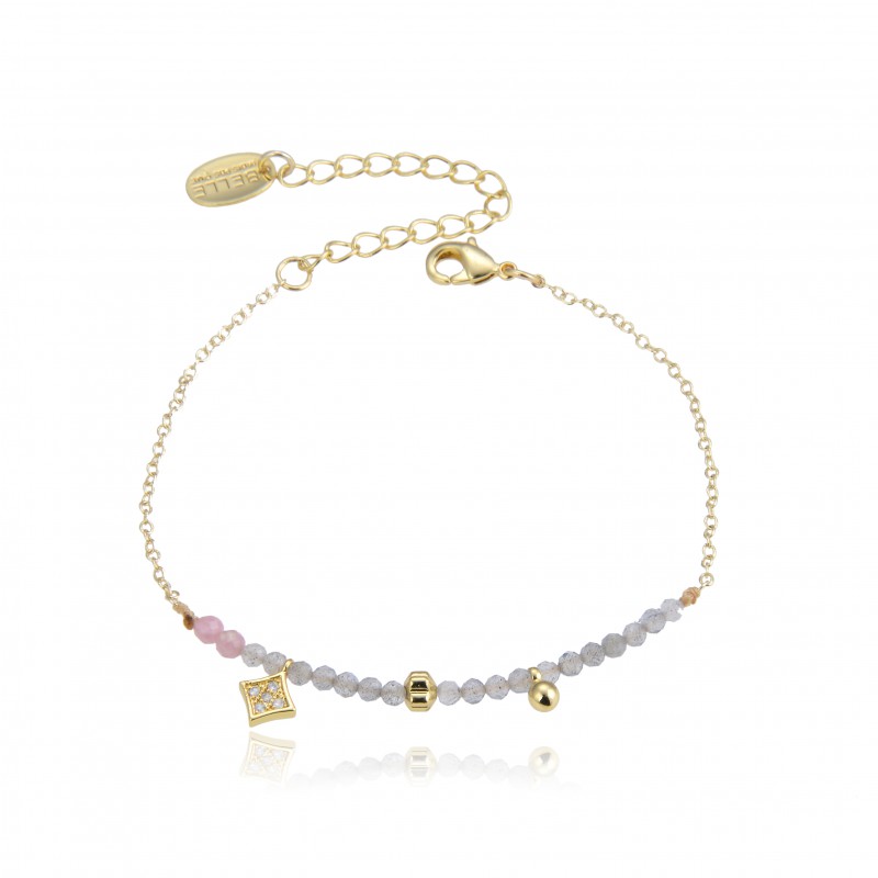 Bracelet Belle Mais Pas Que plaqué or et perles semi-précieuses