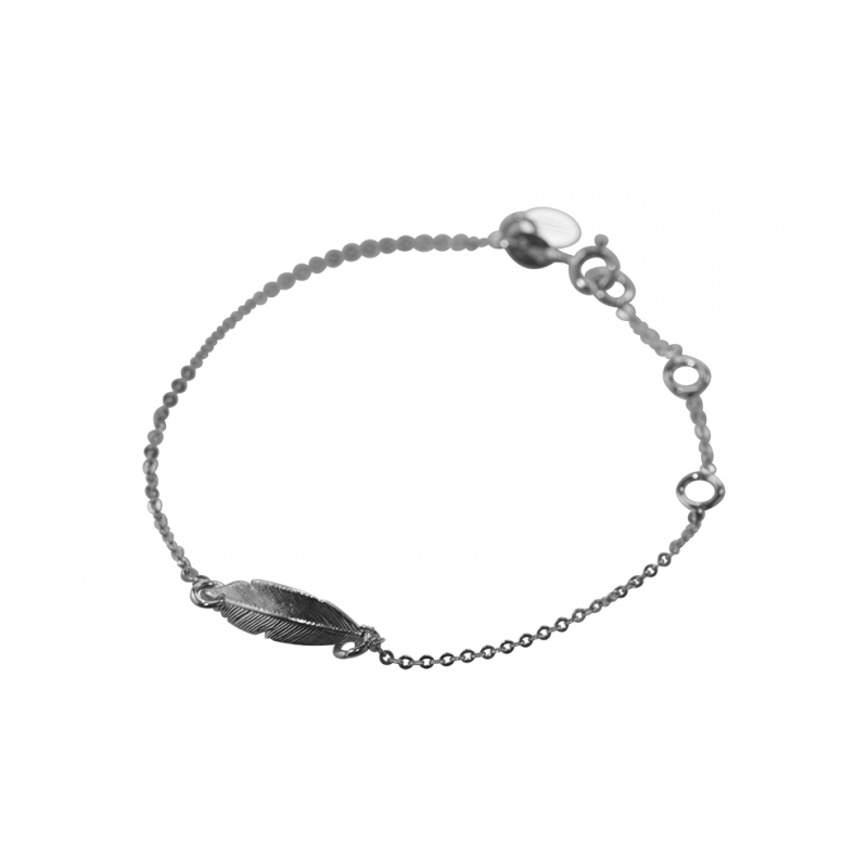 Bracelet plume l'avare noir sur chaine argent