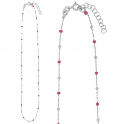 Collier argent rhodié et boules recouvertes d'émail rose fuchsia