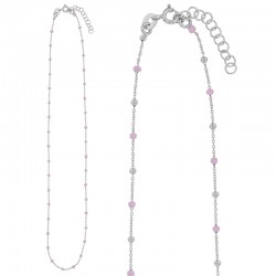 Collier argent rhodié et boules recouvertes d'émail rose