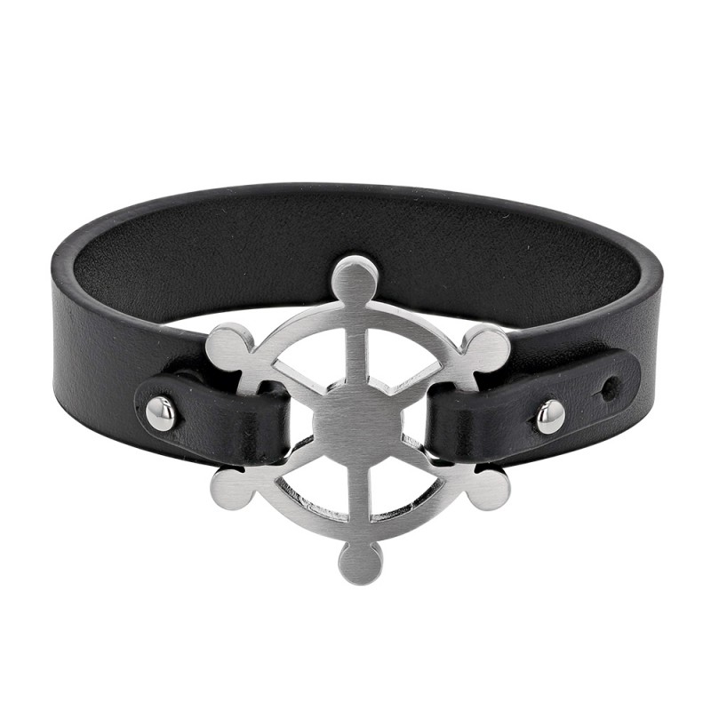 Bracelet croûte de Cuir de bovin finition nubuck noir barre de navire Acier