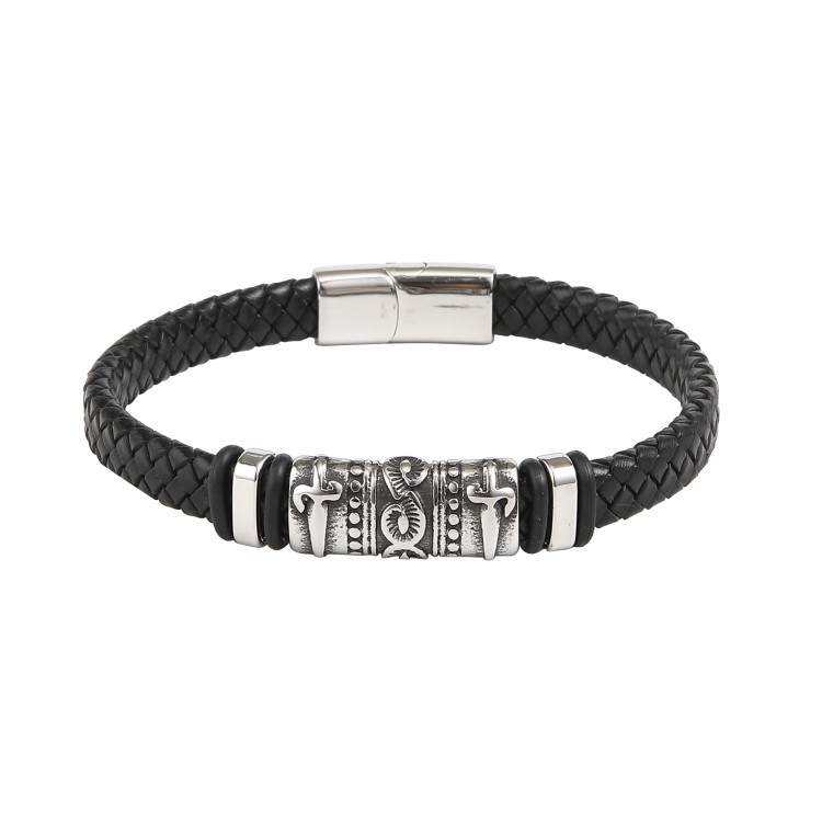 Bracelet Redskin en cuir et acier Bracelet Redskin en cuir et acier