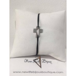 Bracelet Croix Corsica Argent 925 rhodié sur cordon Newlifebijoux