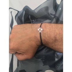 Bracelet Croix Corsica Argent 925 rhodié sur cordon Newlifebijoux