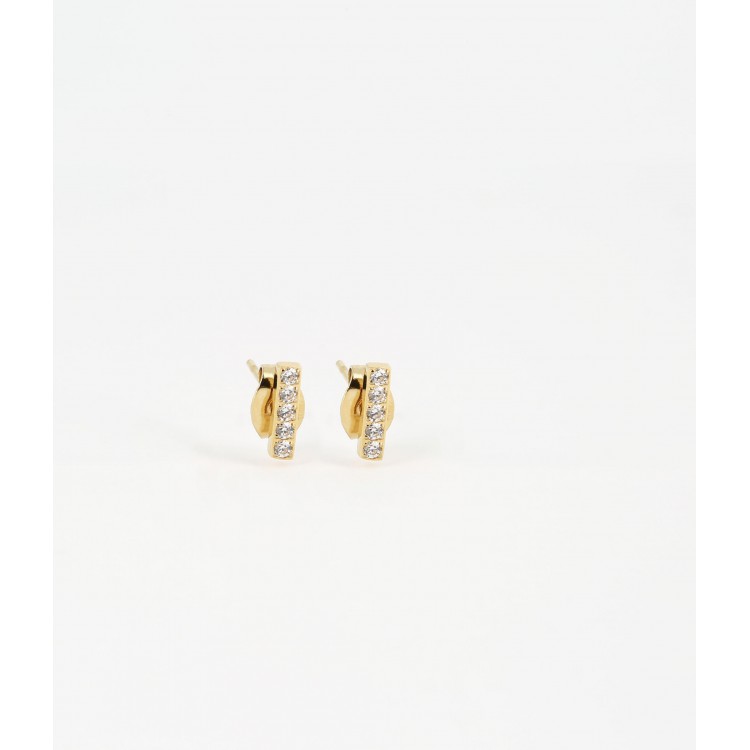 Boucles d’oreilles puce en acier doré à l’or fin serties de zirconiums