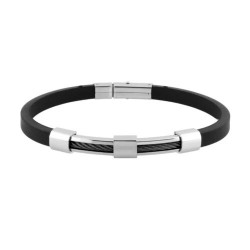 Bracelet acier et caoutchouc noir et motif acier câble