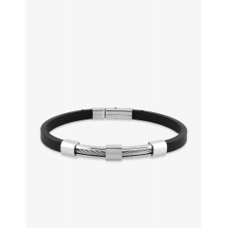 Bracelet acier CARGO en caoutchouc noir et motif acier câble