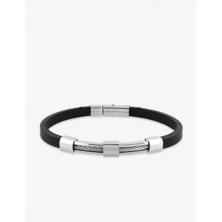 Bracelet acier CARGO en caoutchouc noir et motif acier câble