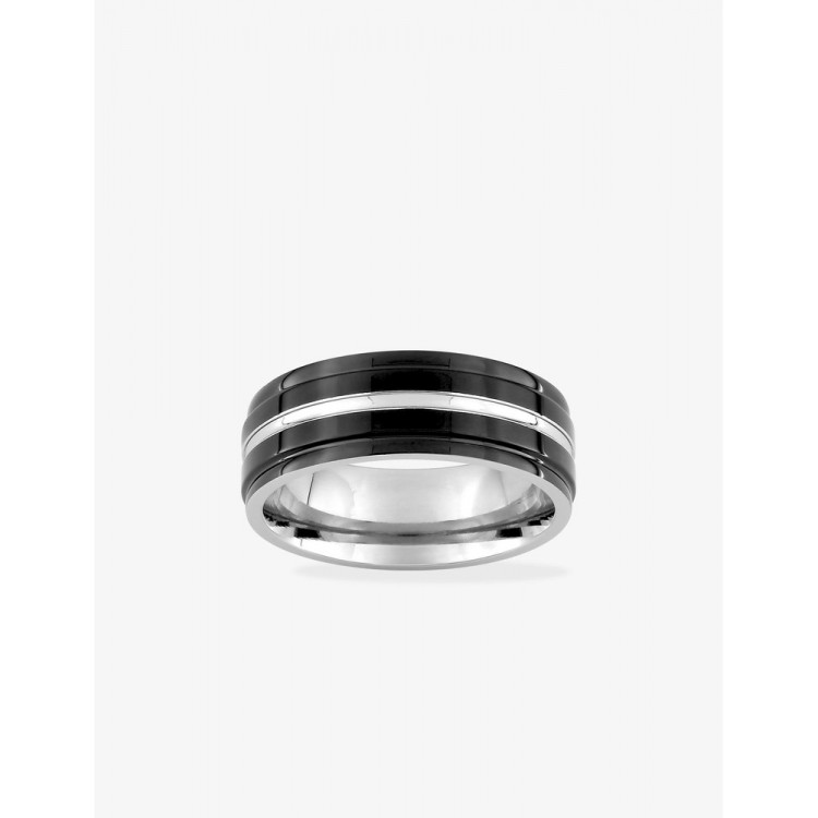 Bague acier CARGO 3 bandes et laque noire