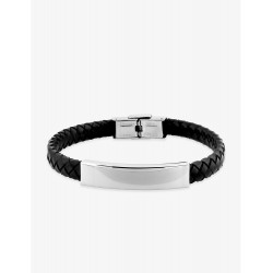 Bracelet acier CARGO cuir tressé motif rectangle