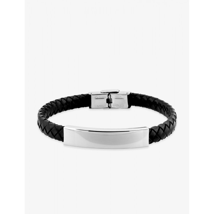 Bracelet acier CARGO cuir tressé motif rectangle