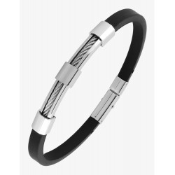 Bracelet acier CARGO en caoutchouc noir et motif acier câble