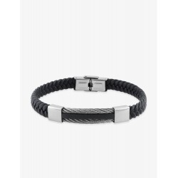 Bracelet acier CARGO cuir tressé, céramique noire