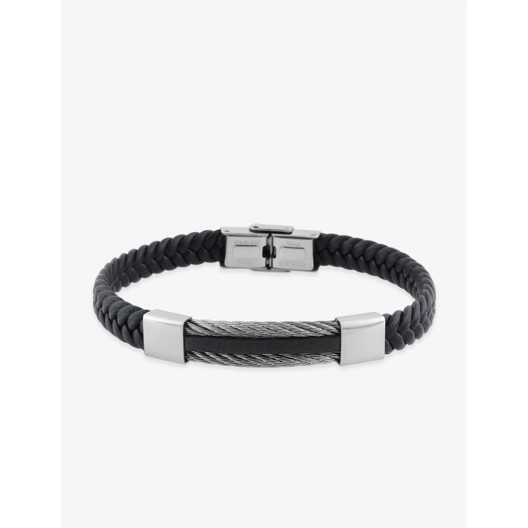 Bracelet acier CARGO cuir tressé, céramique noire