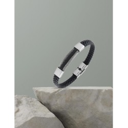 Bracelet acier CARGO cuir tressé, céramique noire