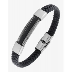 Bracelet acier CARGO cuir tressé, céramique noire