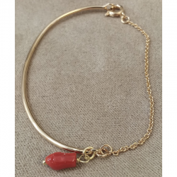 Demi jonc plaqué or main corail