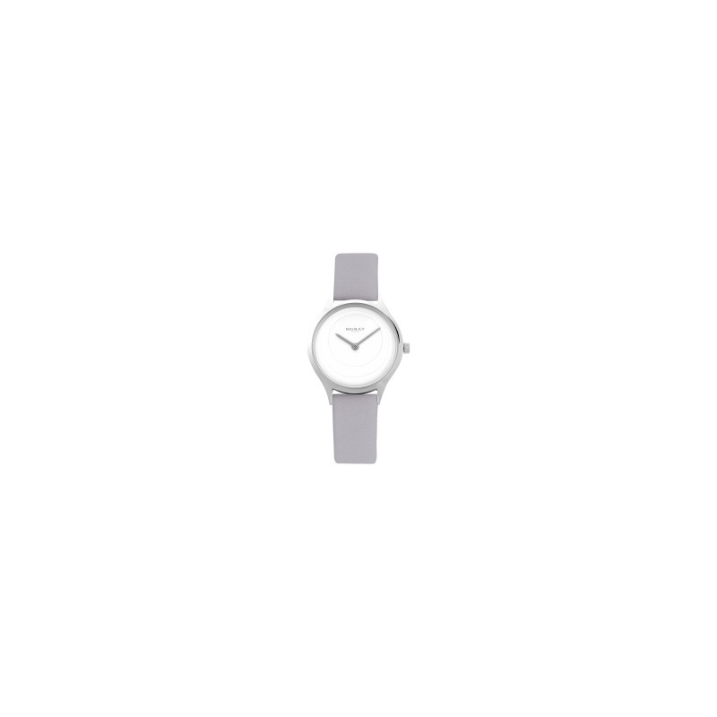 Montre Murat femme acier sur bracelet cuir gris